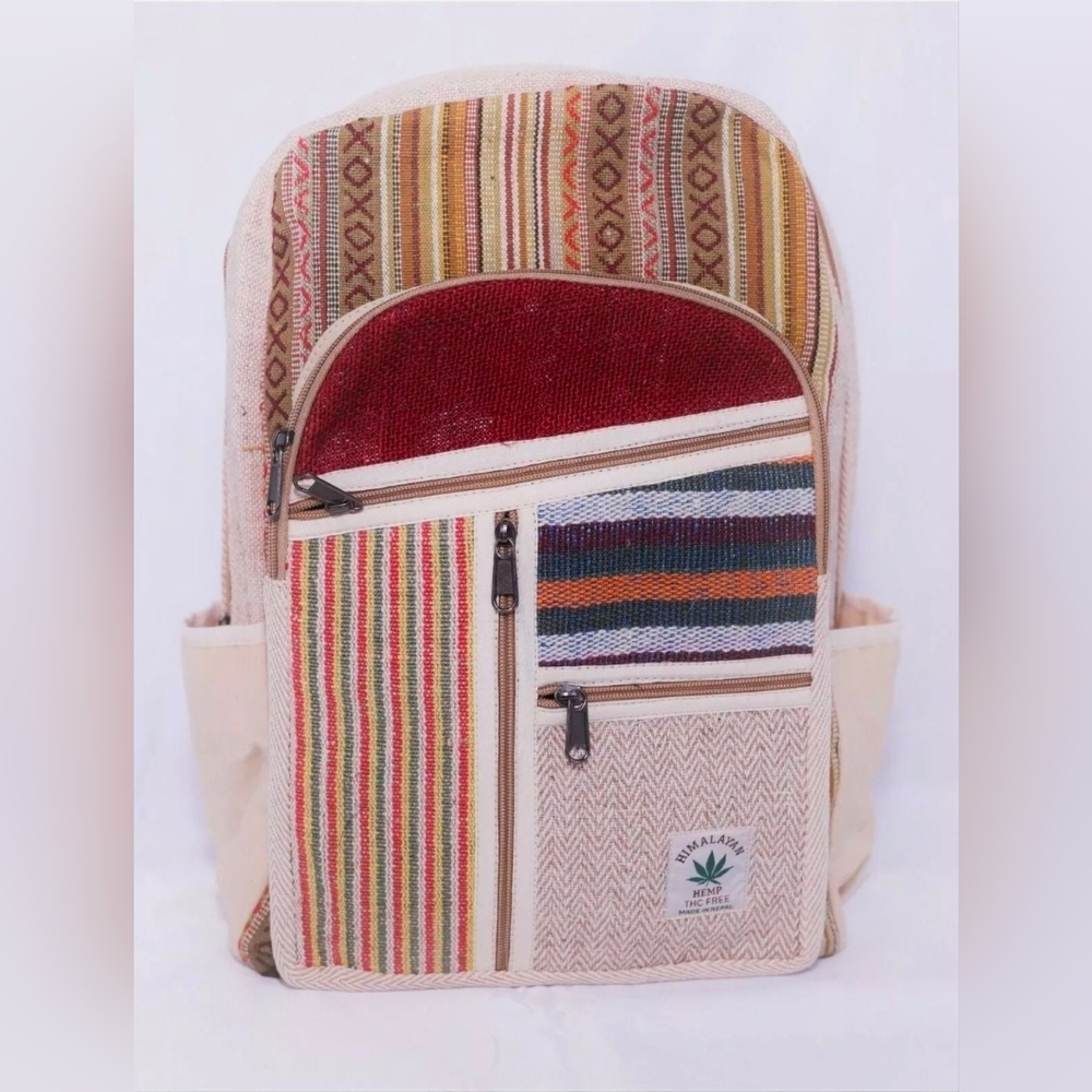 Colorful Handmade THC Free Pure Hemp Unisex Bag- Made in NEPAL, ONE SIZE